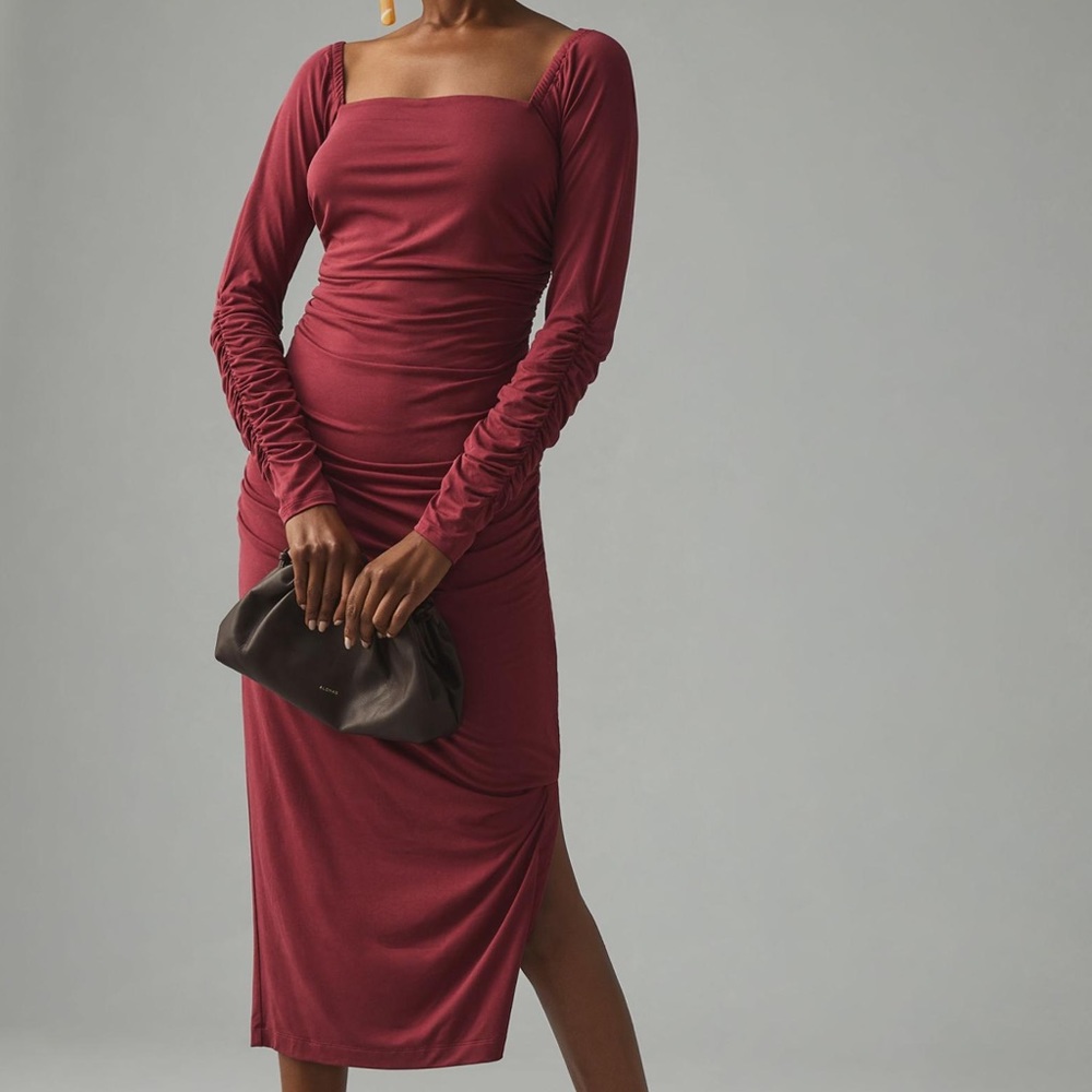 Anthropologie Ruched Square-Neck Dress